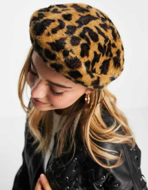 My Accessories London Exclusive beret in leopard faux fur | ASOS display picture 1
