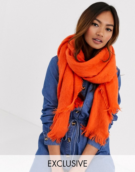 My Accessories London Exclusive bright orange fluffy brushed scarf