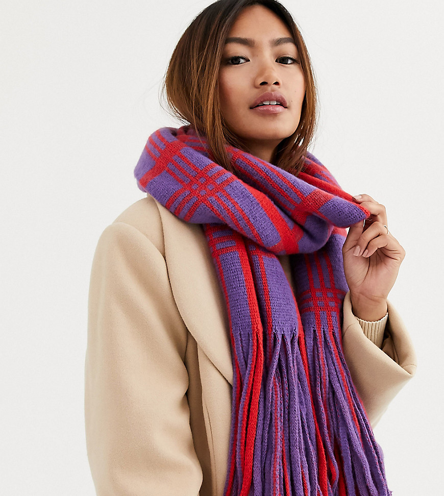 My Accessories London Exclusive check scarf in red and purple-Multi