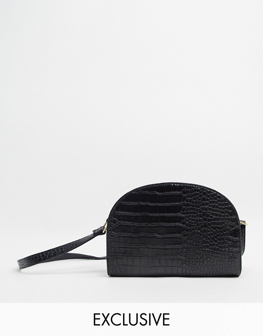 My Accessories London Exclusive dome cross body bag in black croc