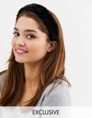 My Accessories London Exclusive faux fur headband-Black Black