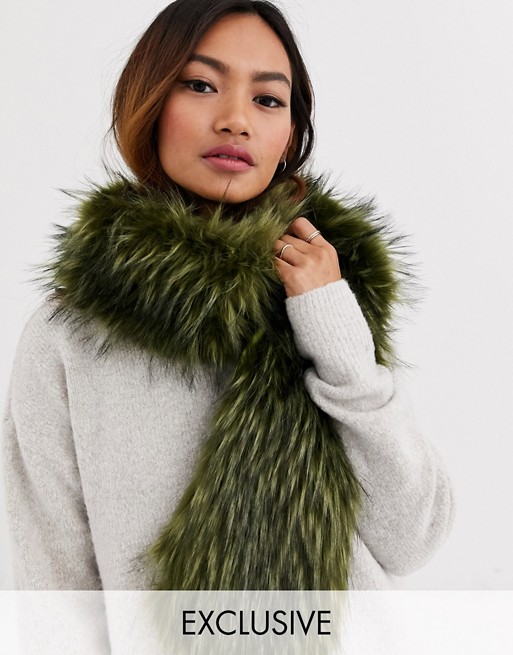 My Accessories London Exclusive faux fur scarf in khaki and brown mix