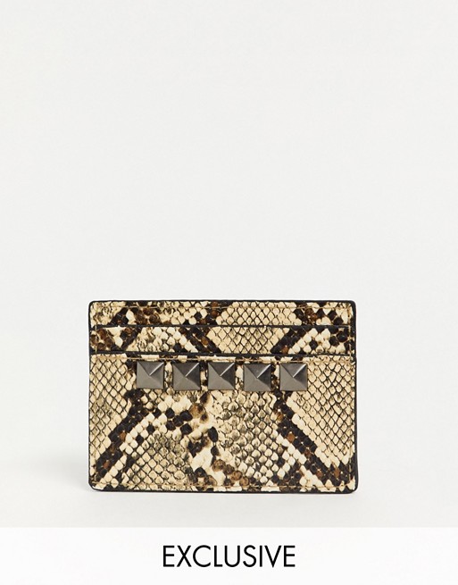 My Accessories London Exclusive faux snake cardholder with studding