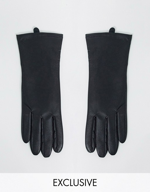 My Accessories London Exclusive gloves leather look with touch screen in black