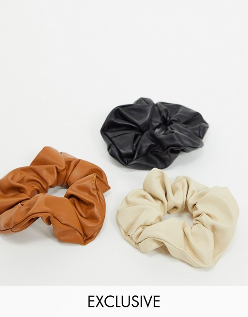 My Accessories London Exclusive hair scrunchie 3 x multipack in multi faux leather