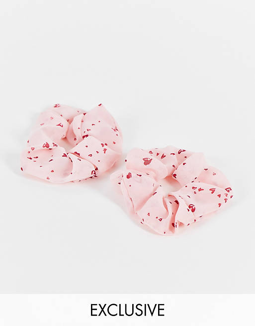 My Accessories London Exclusive hair scrunchie multipack x 2 in mixed heart print
