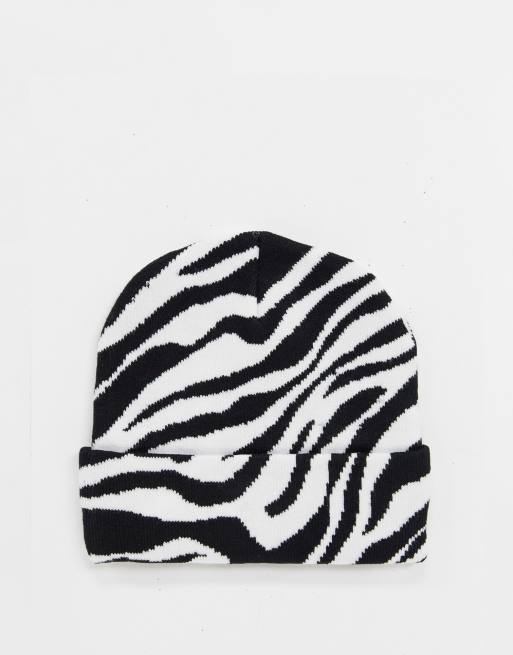 My Accessories London Exclusive knitted beanie hat in zebra print