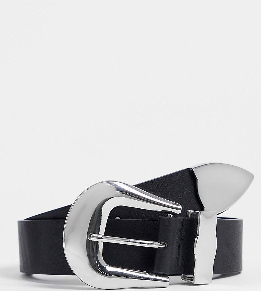My Accessories London Exclusive minimal western waist and hip jeans belt in black