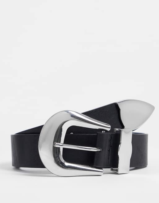 My Accessories London Exclusive minimal western waist and hip jeans belt in black