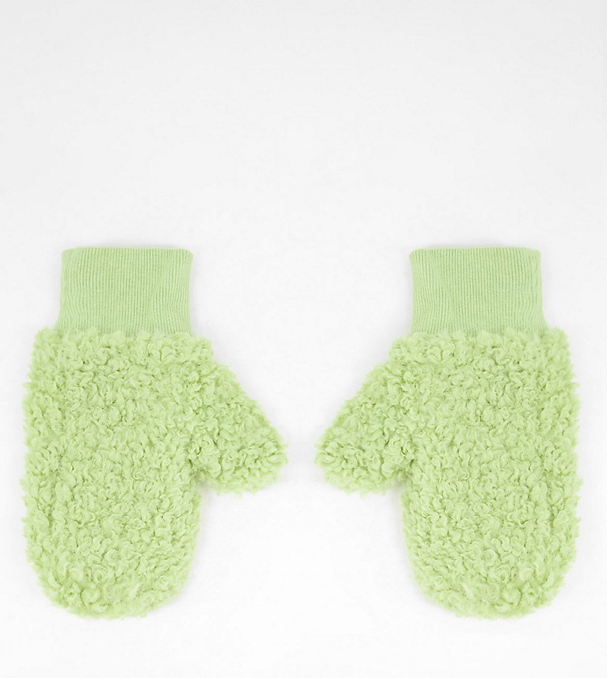 My Accessories London Exclusive mittens in lime sherpa-Green