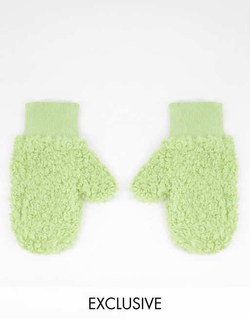 My Accessories London Exclusive mittens in lime sherpa