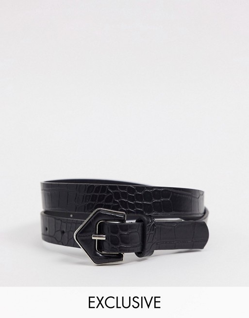 My Accessories London Exclusive mock croc black waist and hip jeans belt