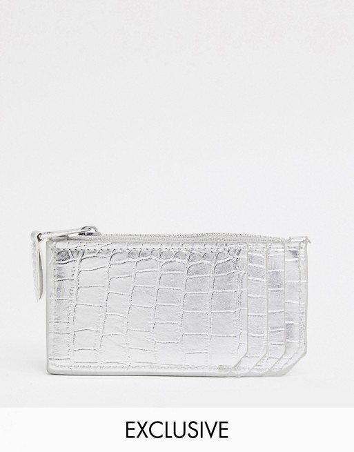My Accessories London Exclusive mock croc purse 7 card holder in silver