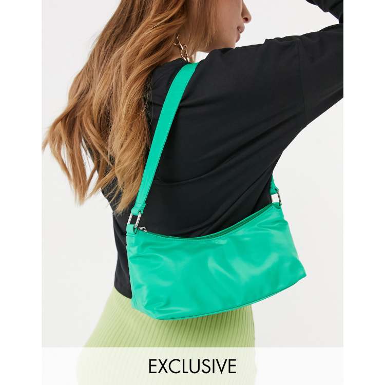 My Accessories London Exclusive nylon shoulder bag in green with front zip