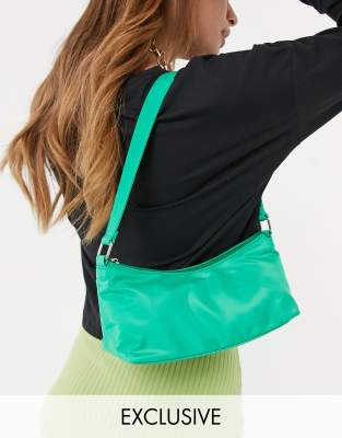 My Accessories London Exclusive nylon shoulder bag in green with front zip