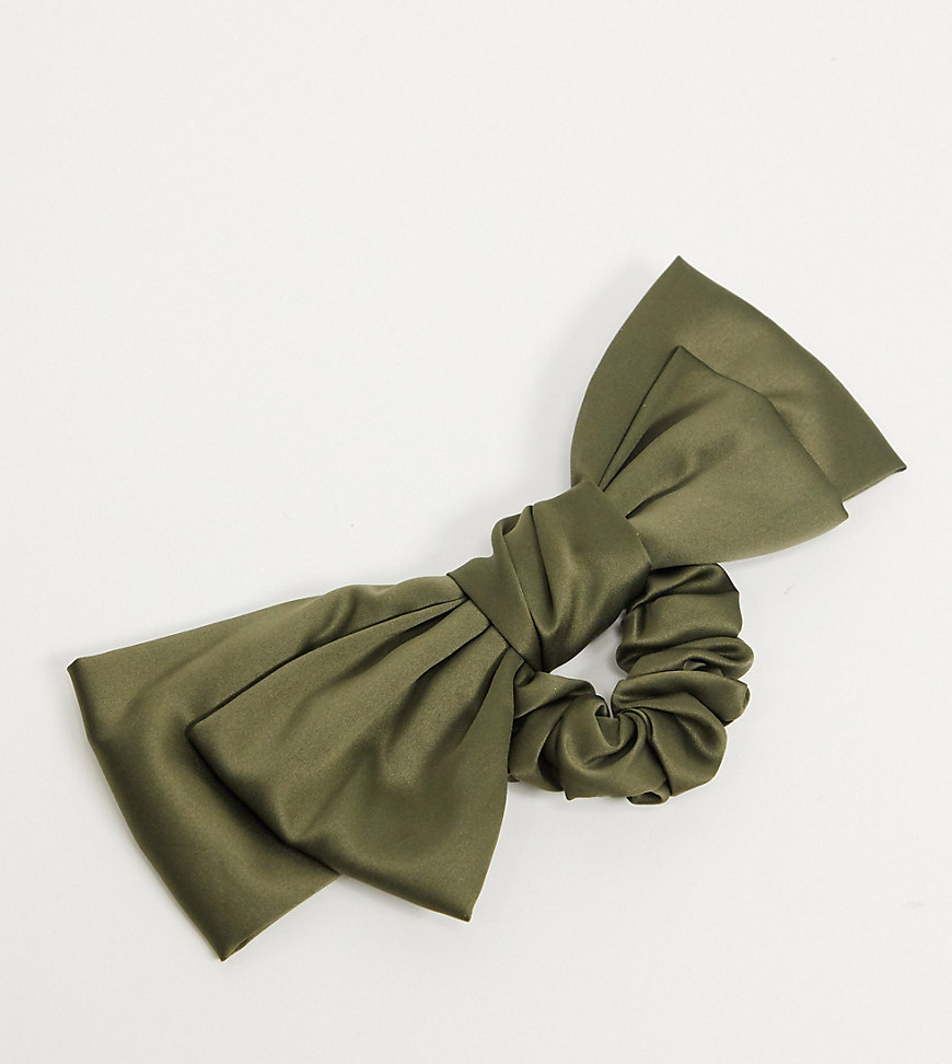 My Accessories London Exclusive Oversized Bow Hair Scrunchie In Khaki Satin-multi
