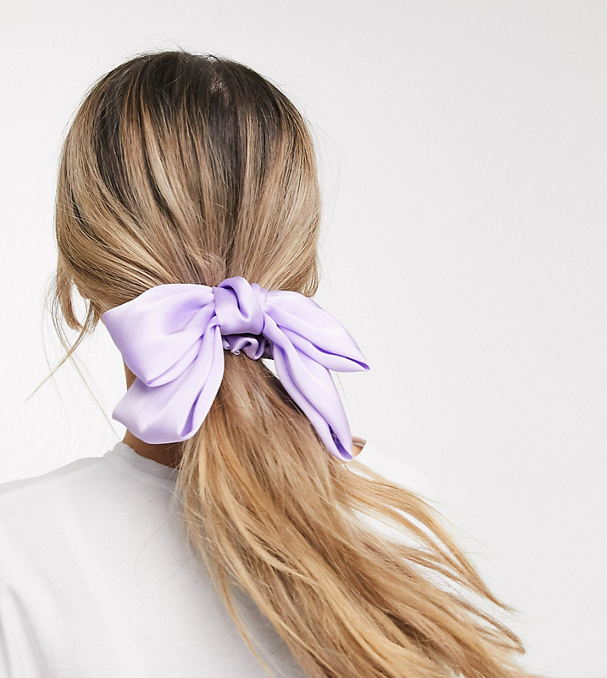 My Accessories London Exclusive oversized bow scrunchie in lilac satin-Blue