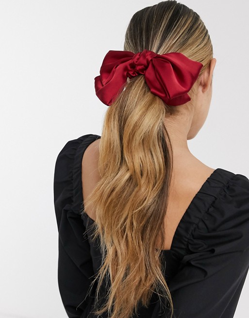 My Accessories London Exclusive oversized bow scrunchie in red satin