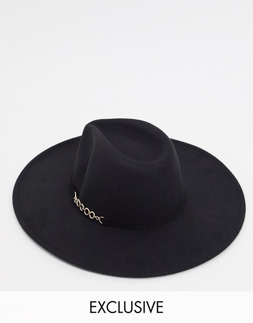 My Accessories London exclusive adjustable oversized fedora hat with chain detail in black