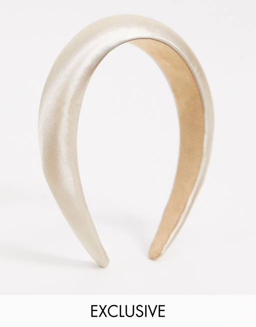 My Accessories London Exclusive padded headband in pale gold satin