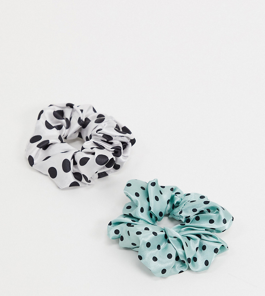 My Accessories - London Exclusive - Pakke med 2 polkaprikkede satin scunchries i hvid og mintfarve-Multifarvet