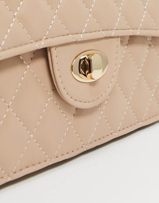 Quilted Ring Chained Shoulder Bag Tan, BESSIE LONDON