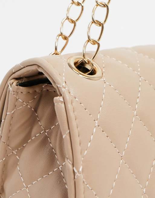 Quilted Ring Chained Shoulder Bag Tan, BESSIE LONDON