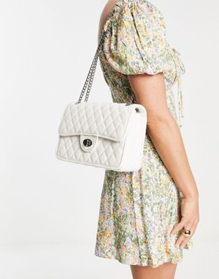 My Accessories London Exclusive quilted chain cross body bag in white