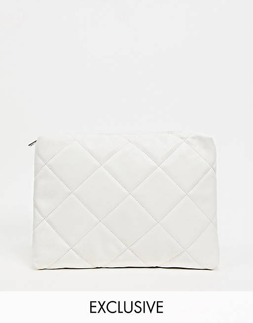 My Accessories London Exclusive quilted slouchy pillow clutch bag in white