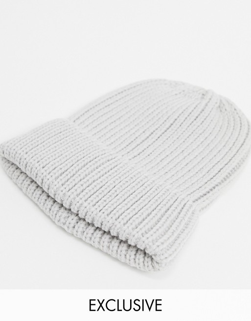 My Accessories London Exclusive recycled ribbed beanie hat in grey