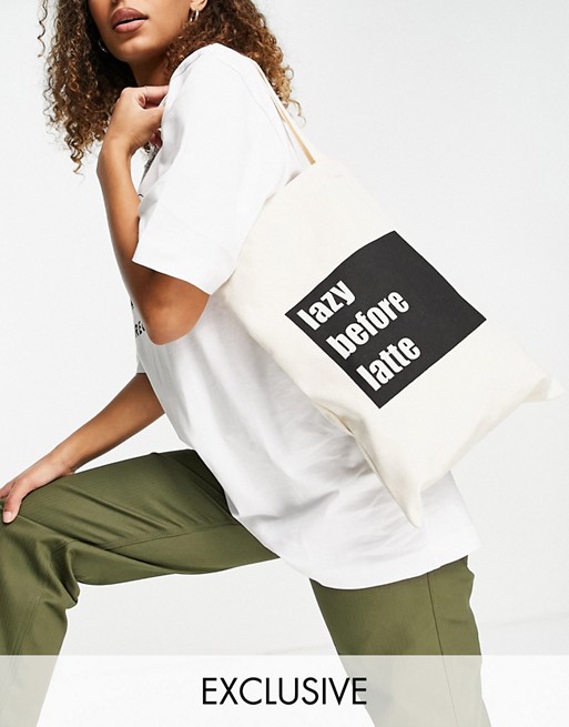 My Accessories London Exclusive recycled tote bag in white with slogan