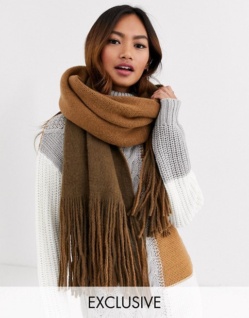 My Accessories London Exclusive reversible scarf in camel and chocolate