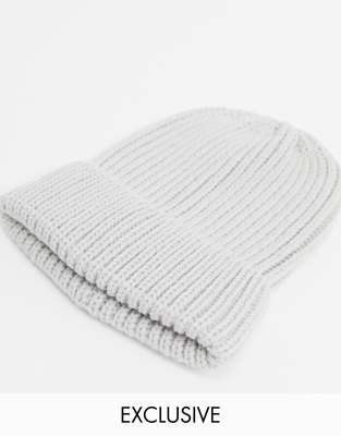 My Accessories My Accessories London Exclusive ribbed beanie hat in grey