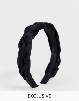 My Accessories London Exclusive satin woven wide headband-Black Black