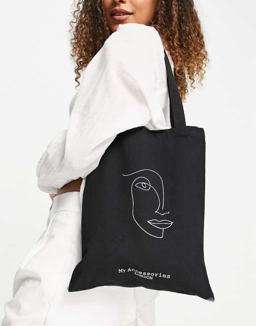 My Accessories London Exclusive tote bag in black with abstract