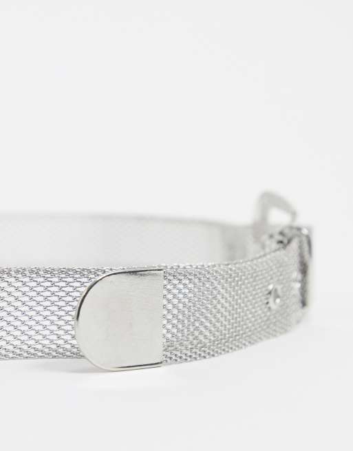 My Accessories London Exclusive waist and hip jeans belt in silver mesh, 2 of 4