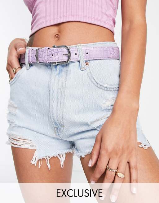 My Accessories London Exclusive waist and hip skinny belt in lilac croc