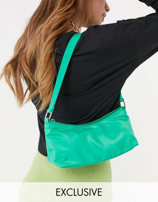 My Accessories - London - Exclusives - Nylon schoudertas in groen met rits aan de voorzijde