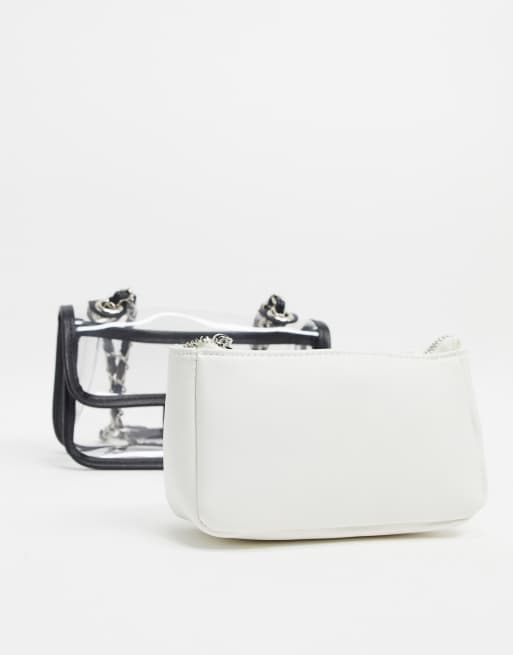 My Accessories London Exclusivit Sac bandouli re transparent avec pochette int rieure Blanc