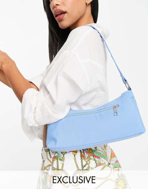 My Accessories London - Exclusivité - Sac porté épaule en nylon à fermeture éclair sur le devant - Bleu clair