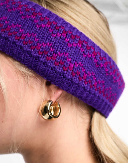 My Accessories London - Fair Isle-gebreide hoofdband in paars, 3 van 4