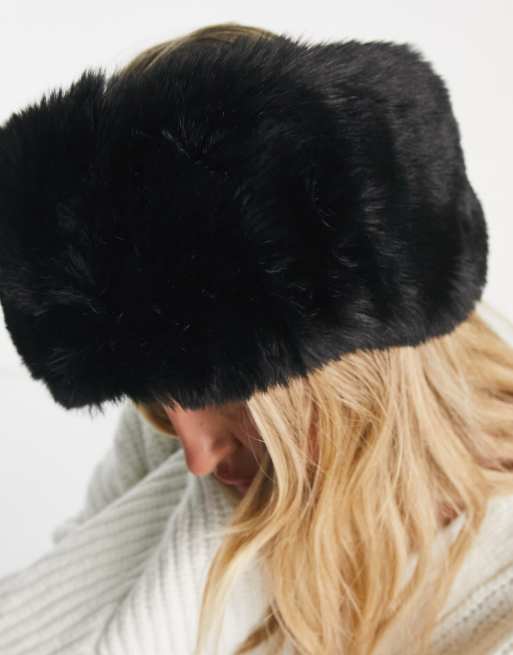 My Accessories London - Fascia per capelli oversize in pelliccia sintetica nera, 3 di 4