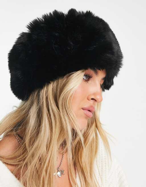 My Accessories London - Fascia per capelli oversize in pelliccia sintetica nera, 4 di 4