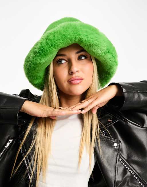 Women's Green Fur Bucket Hat | My Accessories London