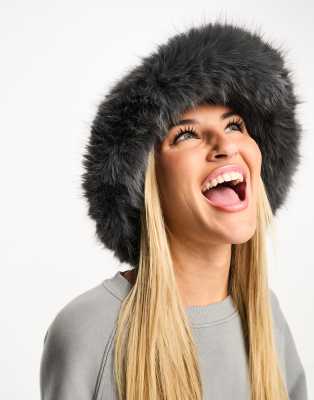My Accessories My Accessories London faux fur bucket hat in grey