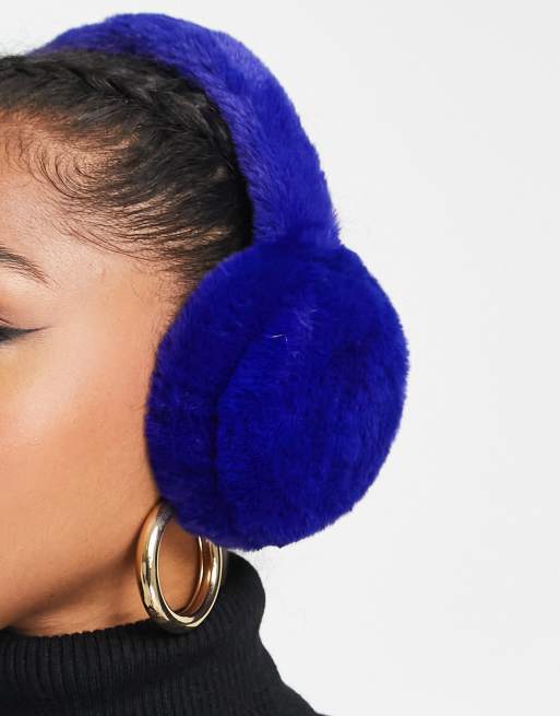 My Accessories London faux fur ear muffs in bright blue ASOS
