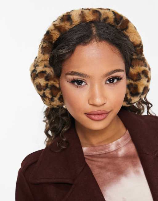 Leopard Print Faux Fur Earmuffs with Black Bow My Accessories London faux fur ear muffs in leopard print | ASOS main image 3