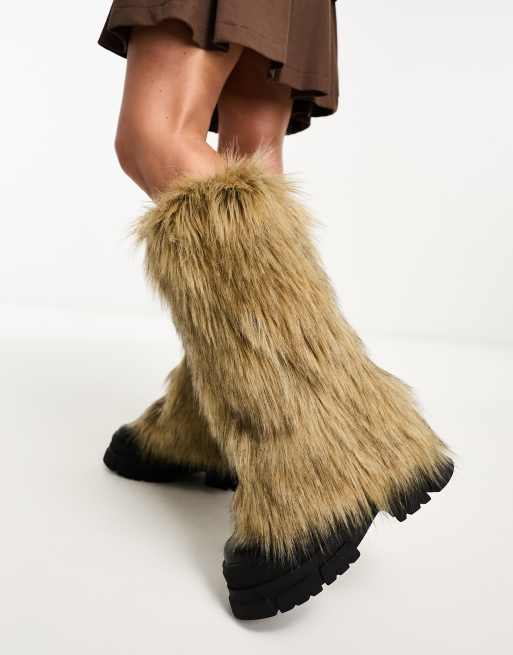 My Accessories London faux fur leg warmers in cream ASOS