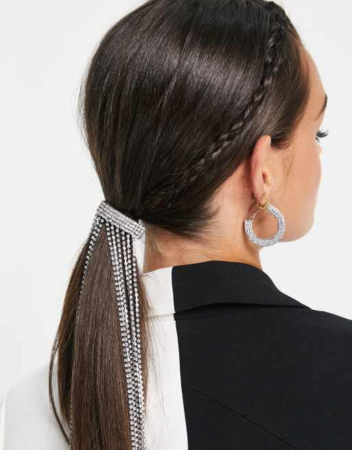 My Accessories London - Fermaglio per capelli a cascata per coda in argento, 3 di 4