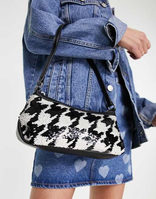 My Accessories London festival shoulder bag in black and white dogtooth sequin, 2 of 4